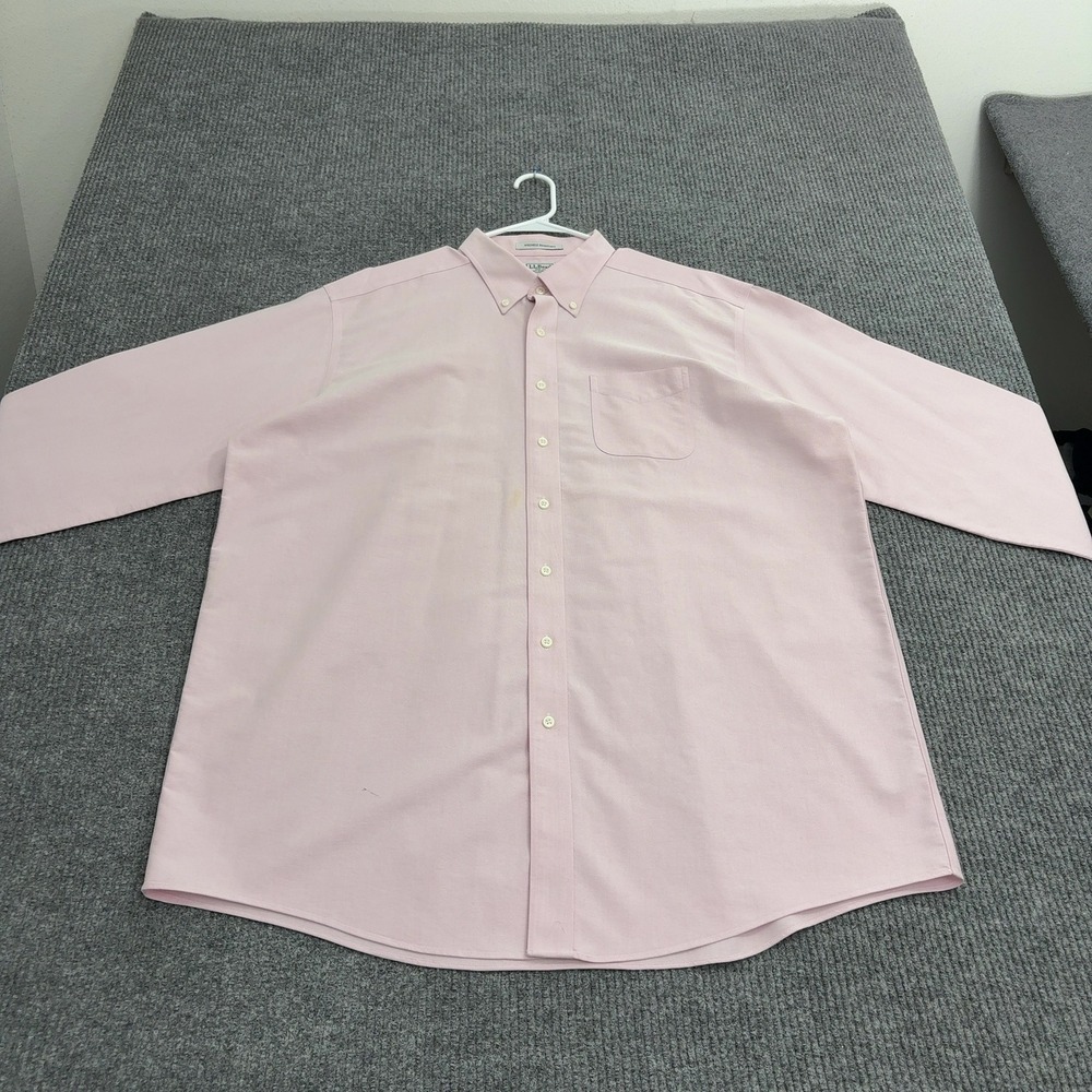 LL Bean Shirt Mens 18-36 Pink Cotton Wrinkle Resistant Button Down Oxford